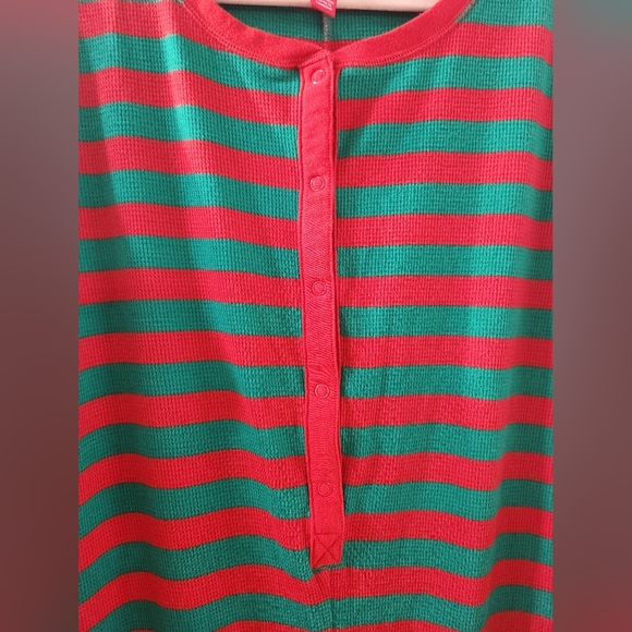 Target Red Green Striped Thermal One Piece Christmas Unisex Pajamas Size L (E10) - Picture 3 of 8